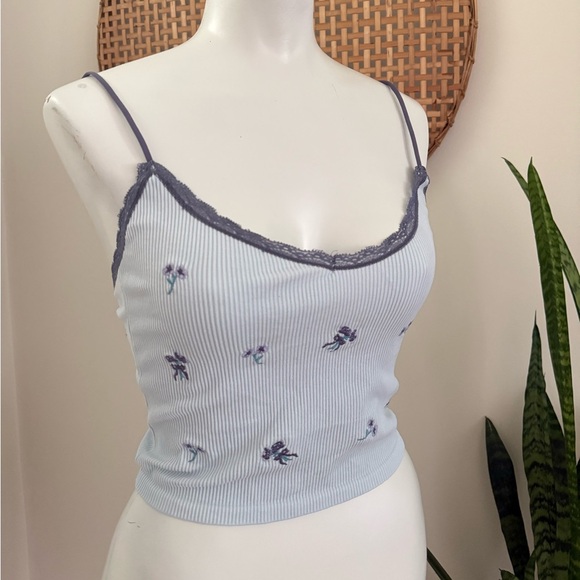 Out From Under Women Blue Floral Ribbed Seamless Cami Tank Top Size L Y2K Trend - Picture 3 of 9